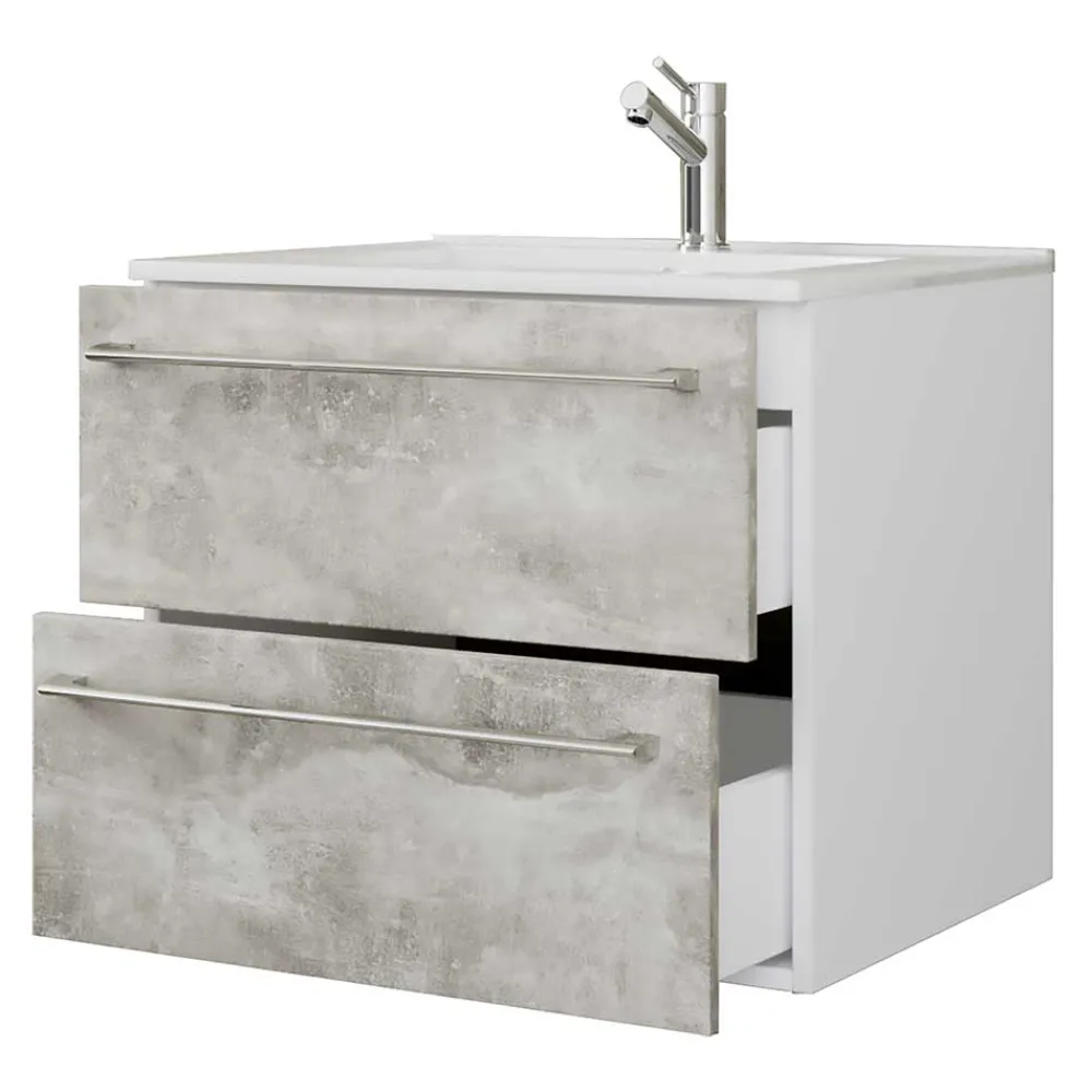 Wohnen Waschtisch|Waschbeckenunterschränke*Waschtisch in Betonoptik in Weiß - Salvadore