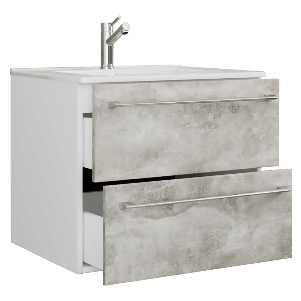 Wohnen Waschtisch|Waschbeckenunterschränke*Waschtisch in Betonoptik in Weiß - Salvadore