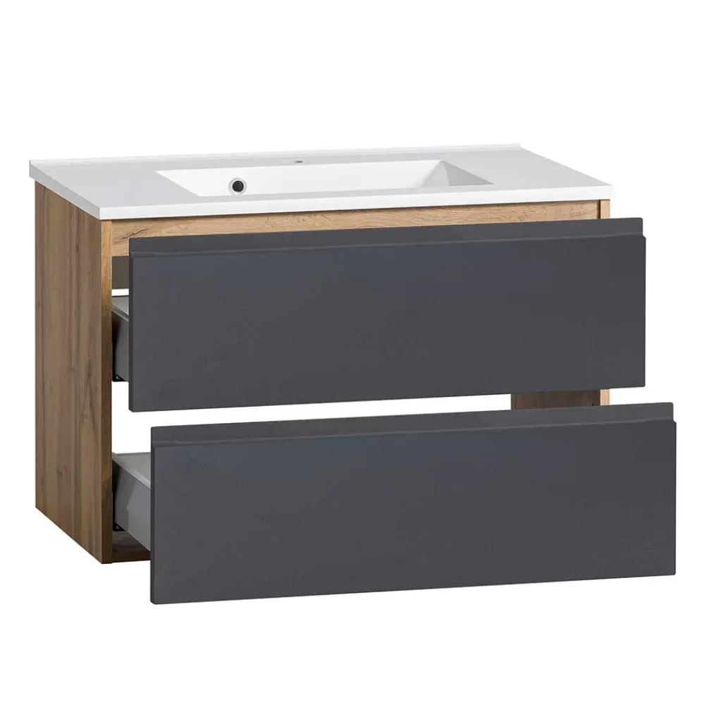 Wohnen Badschränke|Waschtisch*Waschtisch in mattem Grau & Wildeiche - Jambi