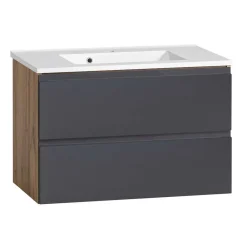 Wohnen Graue Möbel|Glasmöbel*Waschtisch Kombi & Bad Unterschrank - Jambi (dreiteilig)