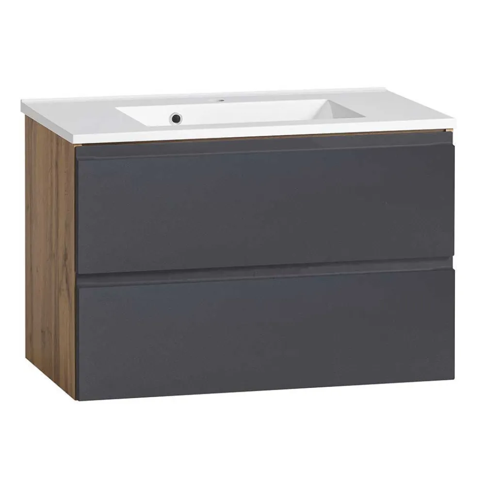 Wohnen Graue Möbel|Glasmöbel*Waschtisch Kombi & Bad Unterschrank - Jambi (dreiteilig)