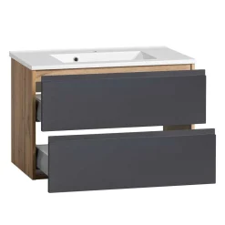 Wohnen Graue Möbel|Glasmöbel*Waschtisch Kombi & Bad Unterschrank - Jambi (dreiteilig)