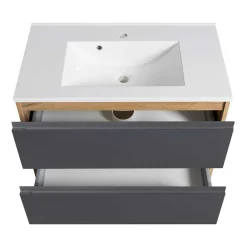 Wohnen Graue Möbel|Glasmöbel*Waschtisch Kombi & Bad Unterschrank - Jambi (dreiteilig)