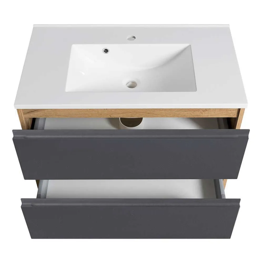 Wohnen Graue Möbel|Glasmöbel*Waschtisch Kombi & Bad Unterschrank - Jambi (dreiteilig)