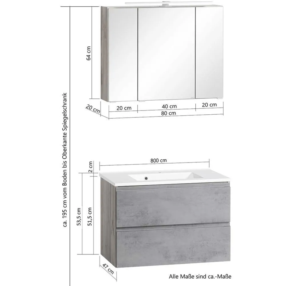 Wohnen Graue Möbel|Glasmöbel*Waschtisch Kombi & Bad Unterschrank - Jambi (dreiteilig)
