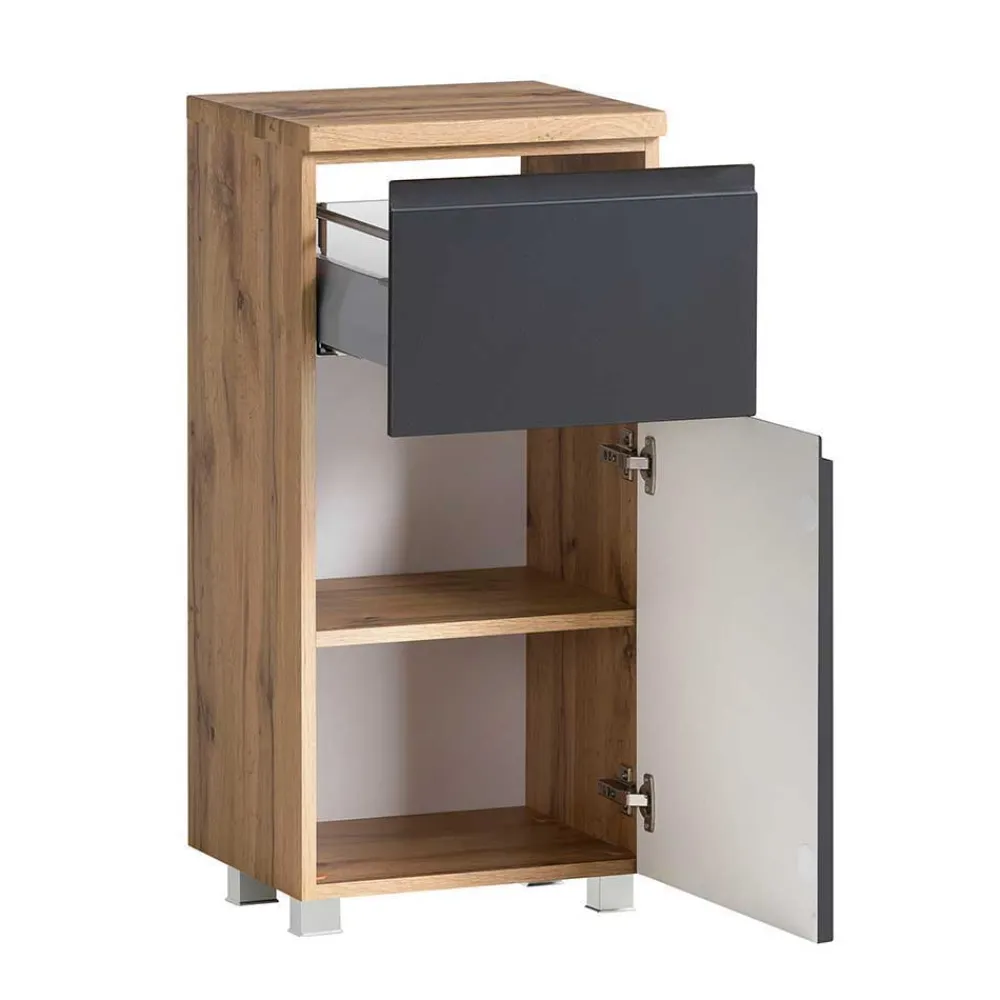 Wohnen Graue Möbel|Glasmöbel*Waschtisch Kombi & Bad Unterschrank - Jambi (dreiteilig)