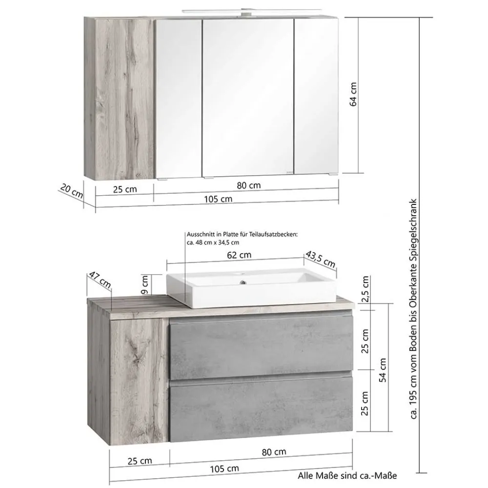 Wohnen Waschtisch Kombination 105 cm breit - Mia (zweiteilig)