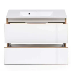 Wohnen Waschtisch|Waschbeckenunterschränke*Waschtisch Konsole in Weiß & Wildeiche - Vrendina