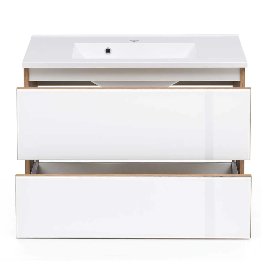Wohnen Waschtisch|Waschbeckenunterschränke*Waschtisch Konsole in Weiß & Wildeiche - Vrendina