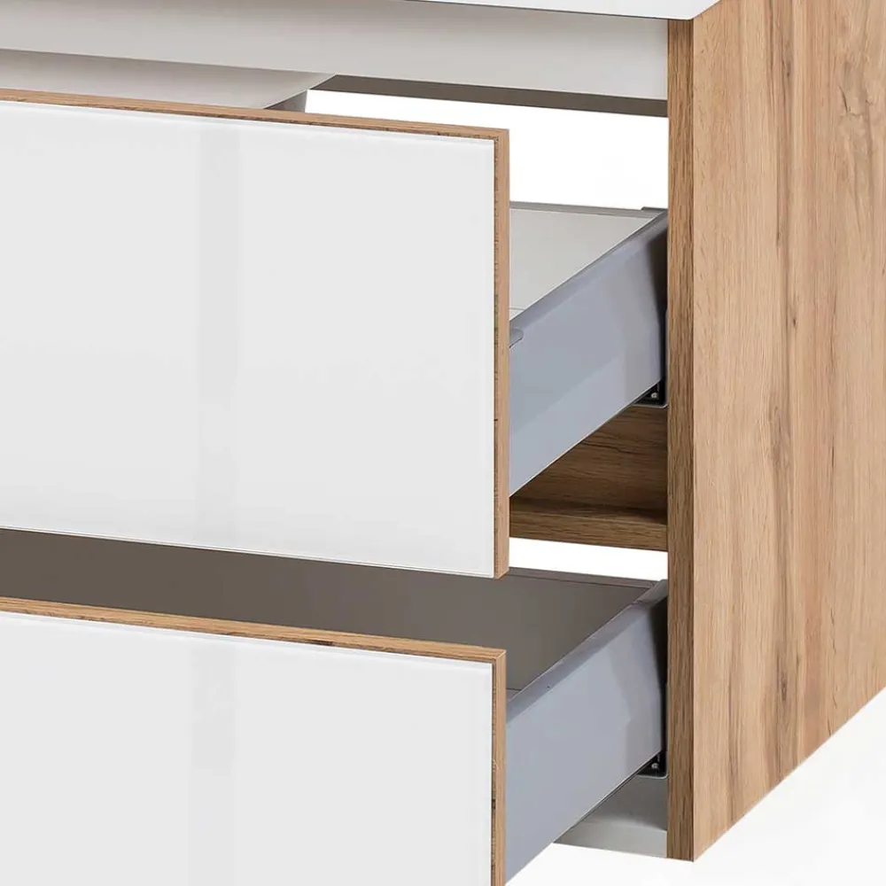 Wohnen Waschtisch|Waschbeckenunterschränke*Waschtisch Konsole in Weiß & Wildeiche - Vrendina