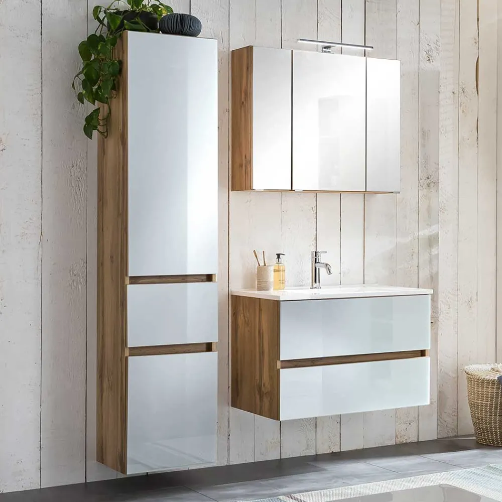 Wohnen Waschtisch Möbel & Hochschrank Set - Vrendina (dreiteilig)