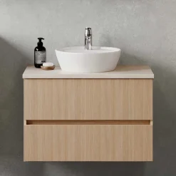 Wohnen Waschtisch mit Aufsatzbecken in Eiche Hell - Vibulam