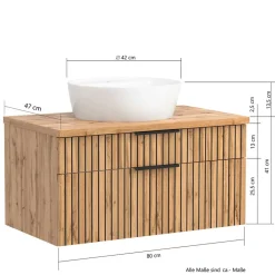 Wohnen Waschtisch|Waschbeckenunterschränke*Waschtisch mit Keramik Aufsatzbecken 80 cm breit - Crystoga