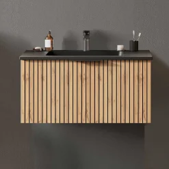 Wohnen Badschränke*Waschtisch mit schwarzem Einlassbecken - Crystoga