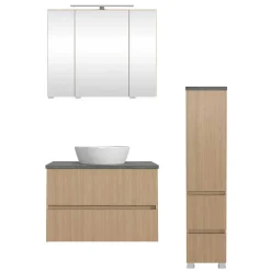Wohnen Glasmöbel*Waschtisch Set mit Midischrank fürs Bad - Leitha (dreiteilig)