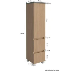Wohnen Glasmöbel*Waschtisch Set mit Midischrank fürs Bad - Leitha (dreiteilig)