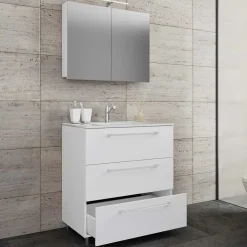 Wohnen Badezimmer Komplett*Waschtisch und Spiegelschrank in Weiß - Ipsum (zweiteilig)