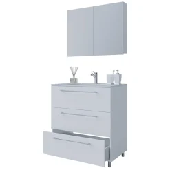 Wohnen Badezimmer Komplett*Waschtisch und Spiegelschrank in Weiß - Ipsum (zweiteilig)