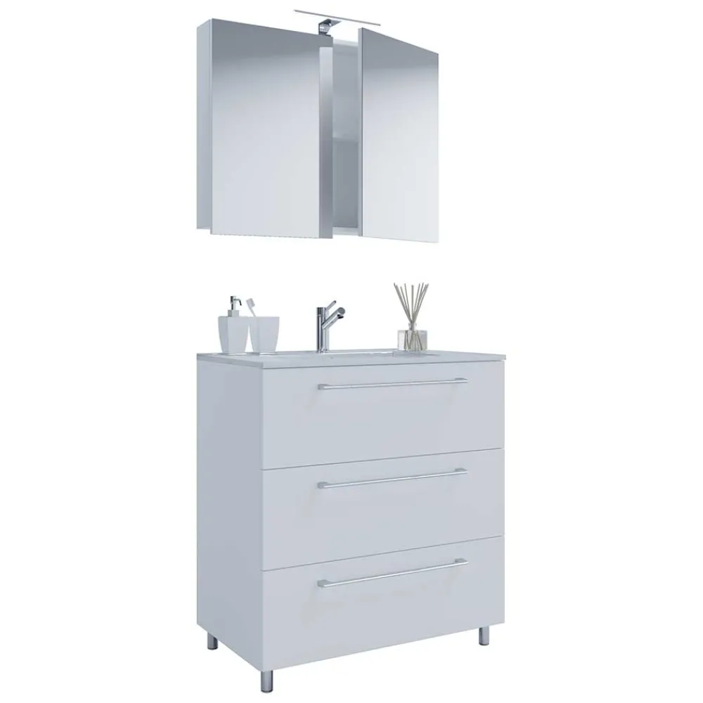 Wohnen Badezimmer Komplett*Waschtisch und Spiegelschrank in Weiß - Ipsum (zweiteilig)