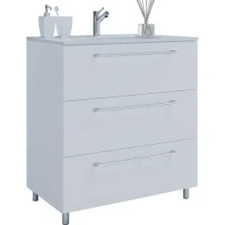 Wohnen Badezimmer Komplett*Waschtisch und Spiegelschrank in Weiß - Ipsum (zweiteilig)