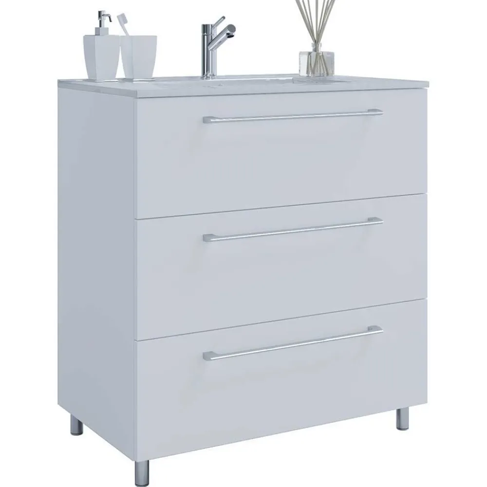 Wohnen Badezimmer Komplett*Waschtisch und Spiegelschrank in Weiß - Ipsum (zweiteilig)