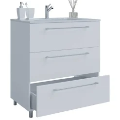 Wohnen Badezimmer Komplett*Waschtisch und Spiegelschrank in Weiß - Ipsum (zweiteilig)