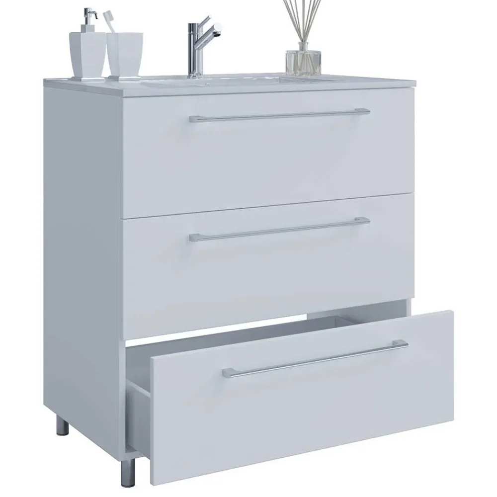 Wohnen Badezimmer Komplett*Waschtisch und Spiegelschrank in Weiß - Ipsum (zweiteilig)