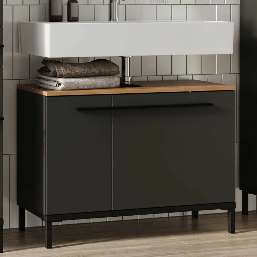 Wohnen Waschtisch|Waschbeckenunterschränke*Waschtisch Unterschrank in Dunkelgrau - Lucrino