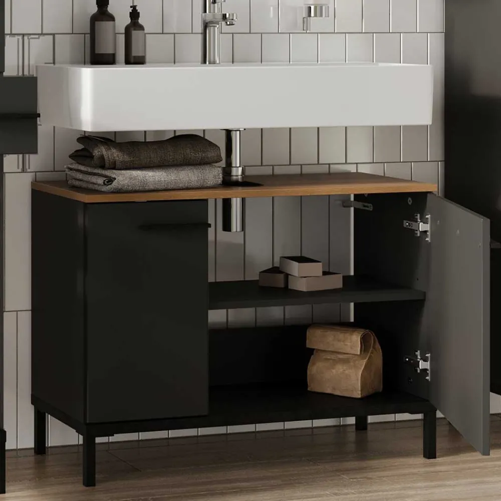 Wohnen Waschtisch|Waschbeckenunterschränke*Waschtisch Unterschrank in Dunkelgrau - Lucrino