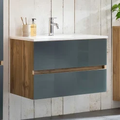 Wohnen Waschtisch Wandkonsole in Grau & Wildeiche - Anviletca