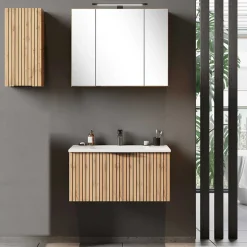 Wohnen Waschtischkonsole mit Oberschrank Set - Crystoga (dreiteilig)