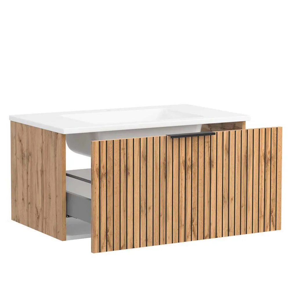 Wohnen Waschtischkonsole mit Oberschrank Set - Crystoga (dreiteilig)