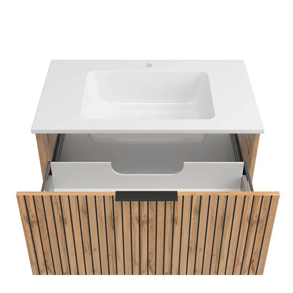 Wohnen Waschtischkonsole mit Oberschrank Set - Crystoga (dreiteilig)