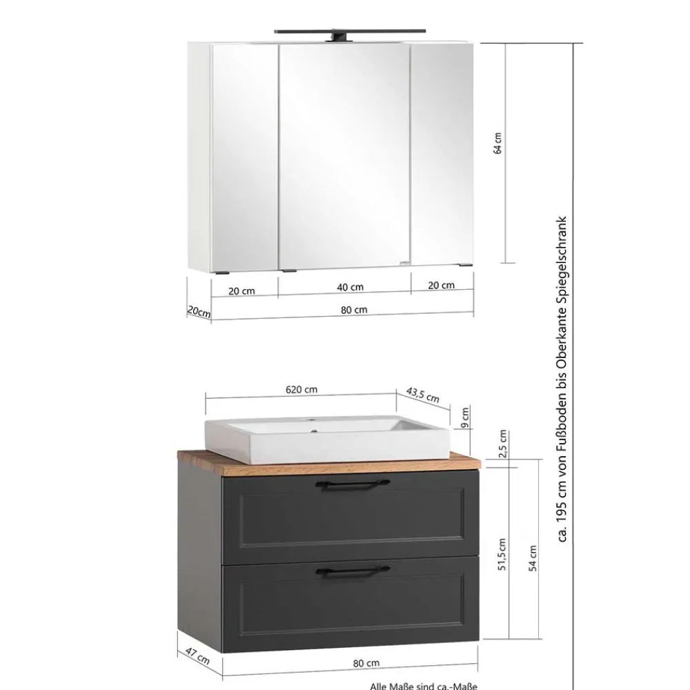 Wohnen Badezimmer Komplett*Waschtischkonsole und Spiegelschrank Set - Novelya (zweiteilig)