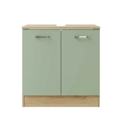 Wohnen Skandinavische Möbel|Waschtisch*Waschtischschrank in Graugrün und Eiche Optik - Spiritana