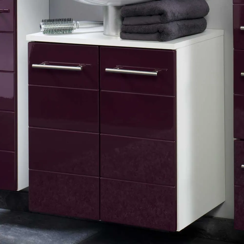 Wohnen Waschtischunterschrank Laydia in Aubergine Hochglanz