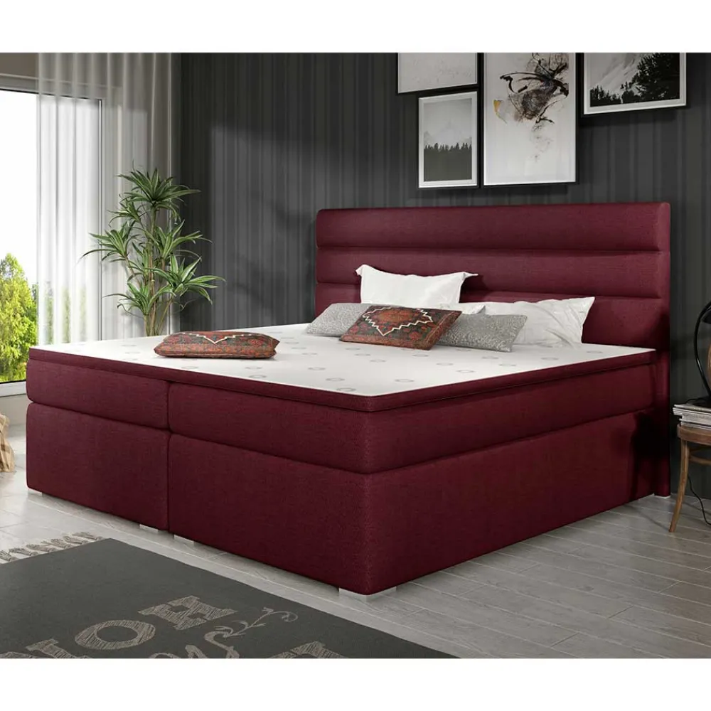Wohnen Betten|Betten*Webstoff Boxbett in Magenta - Kitchin