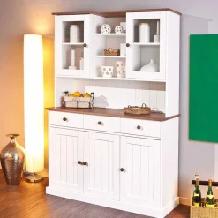 Wohnen Küchenschränke|Esszimmer-Vitrinen*Weiß Brauner Buffetschrank aus Kiefernholz - Vatina