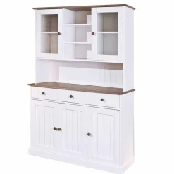 Wohnen Küchenschränke|Esszimmer-Vitrinen*Weiß Brauner Buffetschrank aus Kiefernholz - Vatina