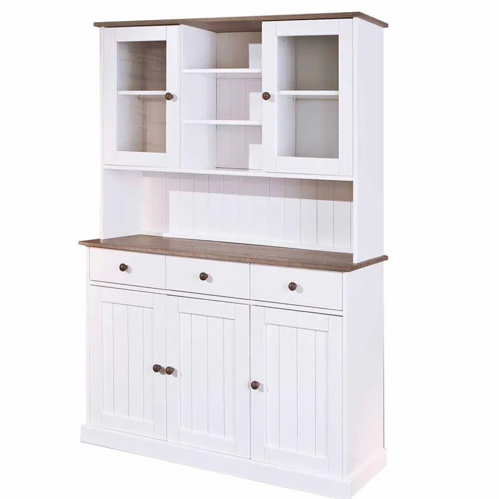 Wohnen Küchenschränke|Esszimmer-Vitrinen*Weiß Brauner Buffetschrank aus Kiefernholz - Vatina