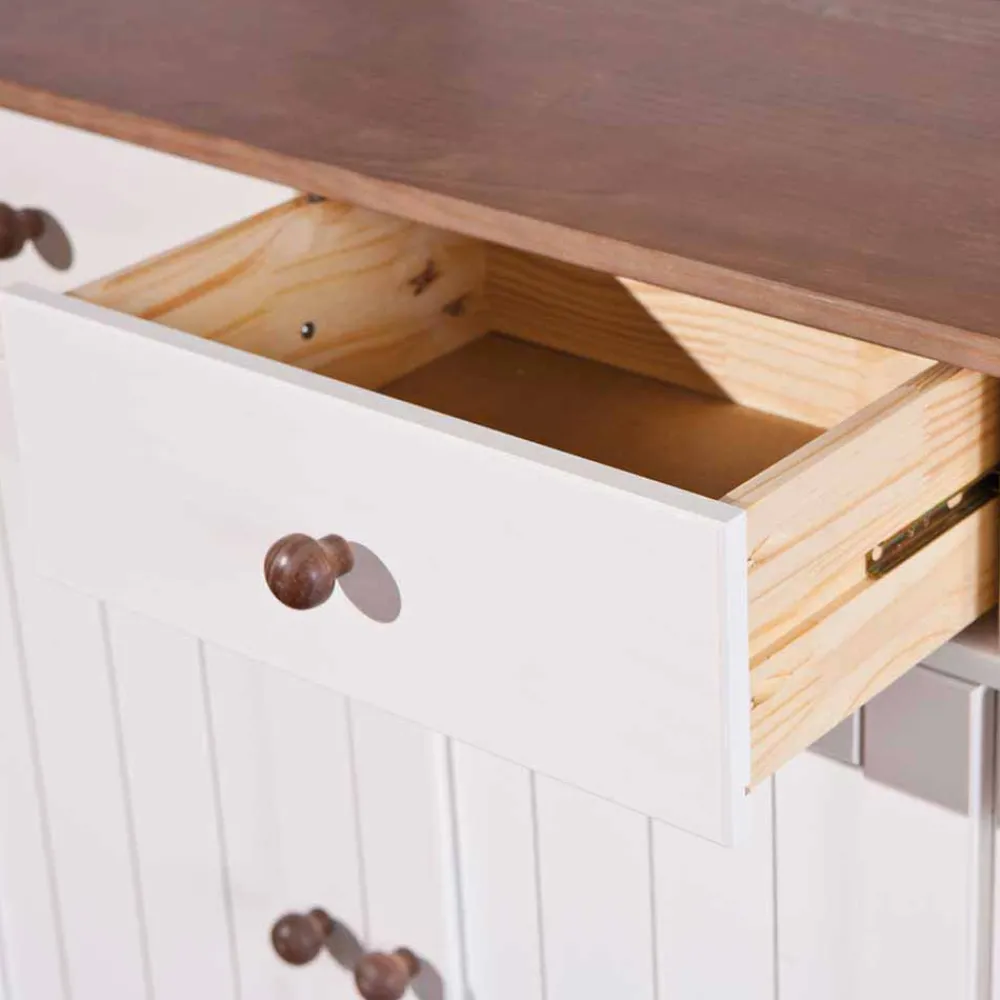 Wohnen Küchenschränke|Esszimmer-Vitrinen*Weiß Brauner Buffetschrank aus Kiefernholz - Vatina