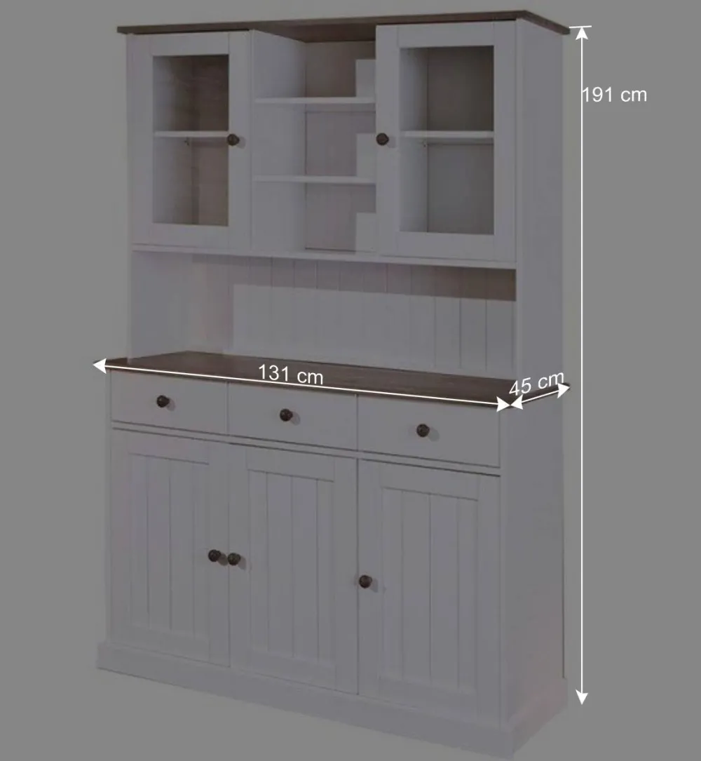 Wohnen Küchenschränke|Esszimmer-Vitrinen*Weiß Brauner Buffetschrank aus Kiefernholz - Vatina