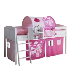 Kinder Wohnen Weiß lackiertes Hochbett Gestell mit Stoff in Pink - Dunyeta