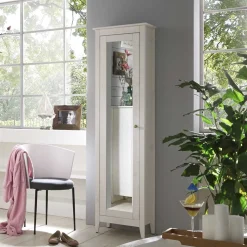 Wohnen Badschränke*Weiß lasierter Hochschrank fürs Bad mit Spiegel - Lousias