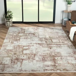 Wohnen Weiße Möbel|Braune Möbel*Weicher Kurzflor Teppich mit Vintage Optik - Stick