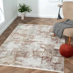 Wohnen Weiße Möbel|Braune Möbel*Weicher Kurzflor Teppich mit Vintage Optik - Stick