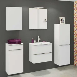 Wohnen Badezimmer Komplett*Weiße Bad Ausstattung mit LED - Livendas (fünfteilig)