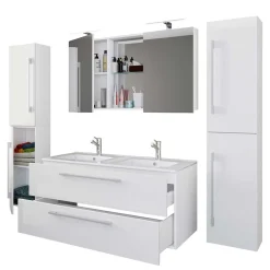 Wohnen Badezimmer Komplett*Weiße Badeinrichtung mit Doppel-Waschtisch - Matsu (vierteilig)