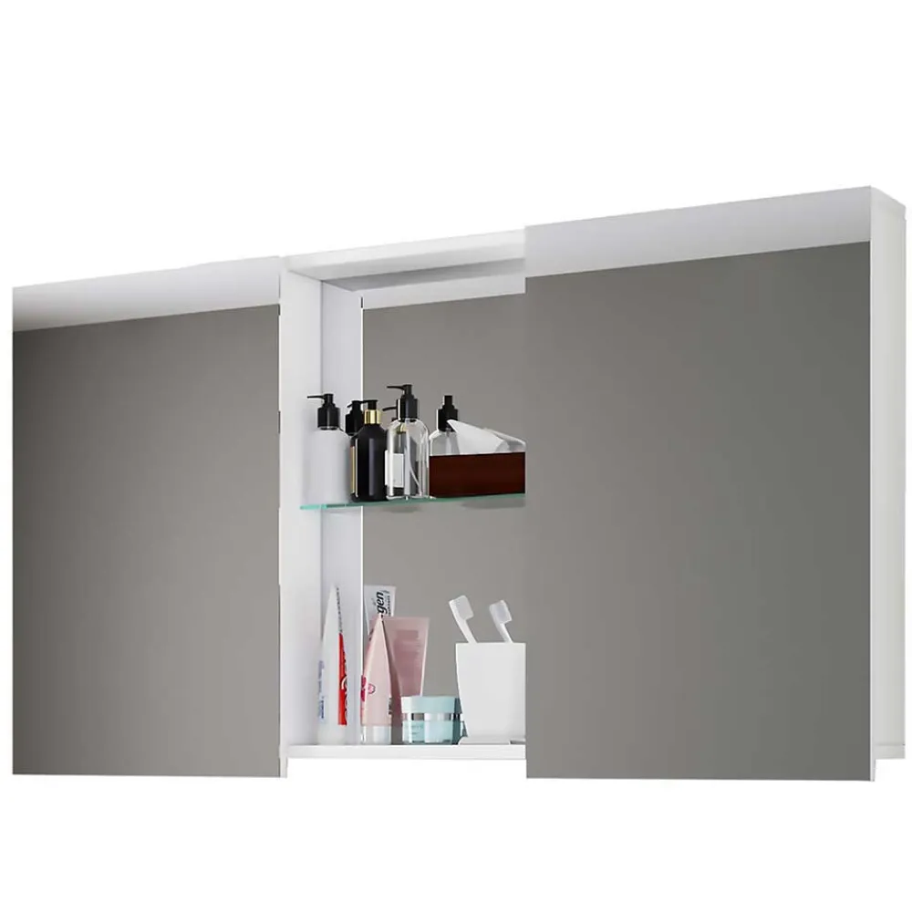 Wohnen Badezimmer Komplett*Weiße Badeinrichtung mit Doppel-Waschtisch - Matsu (vierteilig)