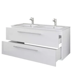 Wohnen Badezimmer Komplett*Weiße Badeinrichtung mit Doppel-Waschtisch - Matsu (vierteilig)